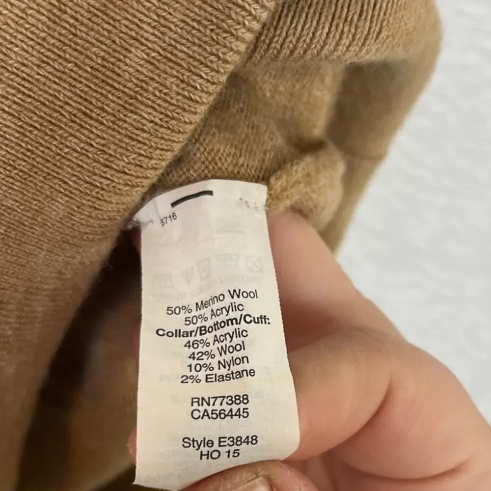 J. Crew Merino Wool/Acrylic Camel Long Sleeve Warm Winter sz S Preppy Old Money